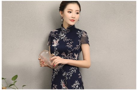 祥鶴印花中式旗袍，唐風(fēng)茶服旗袍上衣圖片