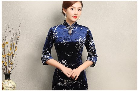 優(yōu)雅時尚梅蘭旗袍，復古絲絨印花旗袍裙