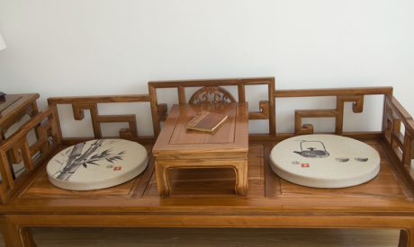 匠心啟航閱讀亞麻布料坐墊，水墨畫圓凳子坐墊