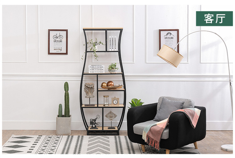 書(shū)架鐵藝展示架復(fù)古博古架，創(chuàng)意置物架隔斷多