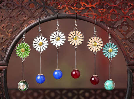 匠心啟航閱讀時(shí)尚花朵吊墜復(fù)古可愛耳環(huán)