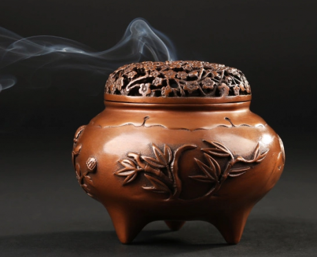 四季花卉香爐，鏤空仿古紫銅熏香爐