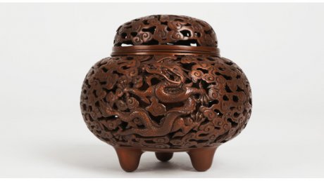 龍鳳呈祥鏤空熏香爐，仿古紫銅檀香爐