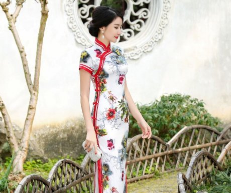時尚匠心啟航閱讀典雅印花旗袍裙