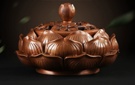 禪意蓮花香爐，仿古紫銅熏香爐