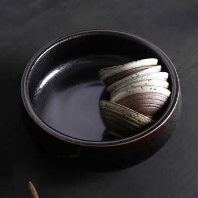 日式陶瓷，黑釉銀斑水盂