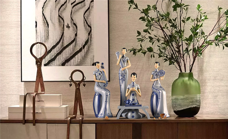 新中式古典旗袍奏樂(lè)仕女工藝品