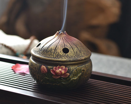 仿古蓮花檀香盤，禪意陶瓷香爐