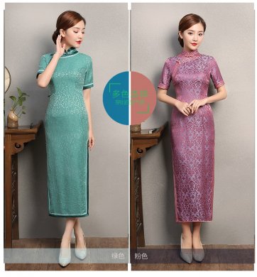 花朵富金旗袍,蠶絲短袖旗袍裙